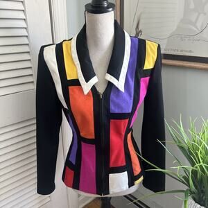 Vintage Cache Jacket Womens Medium Color Block Retro 90s Eclectic Cocktail Glam